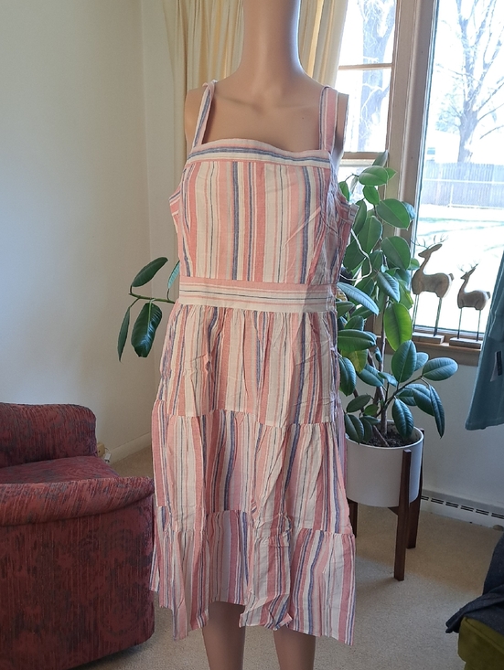 Umgee Dresses & Skirts - Umgee Pink & Blue Striped Tiered Midi Dress L Ptp 18"
